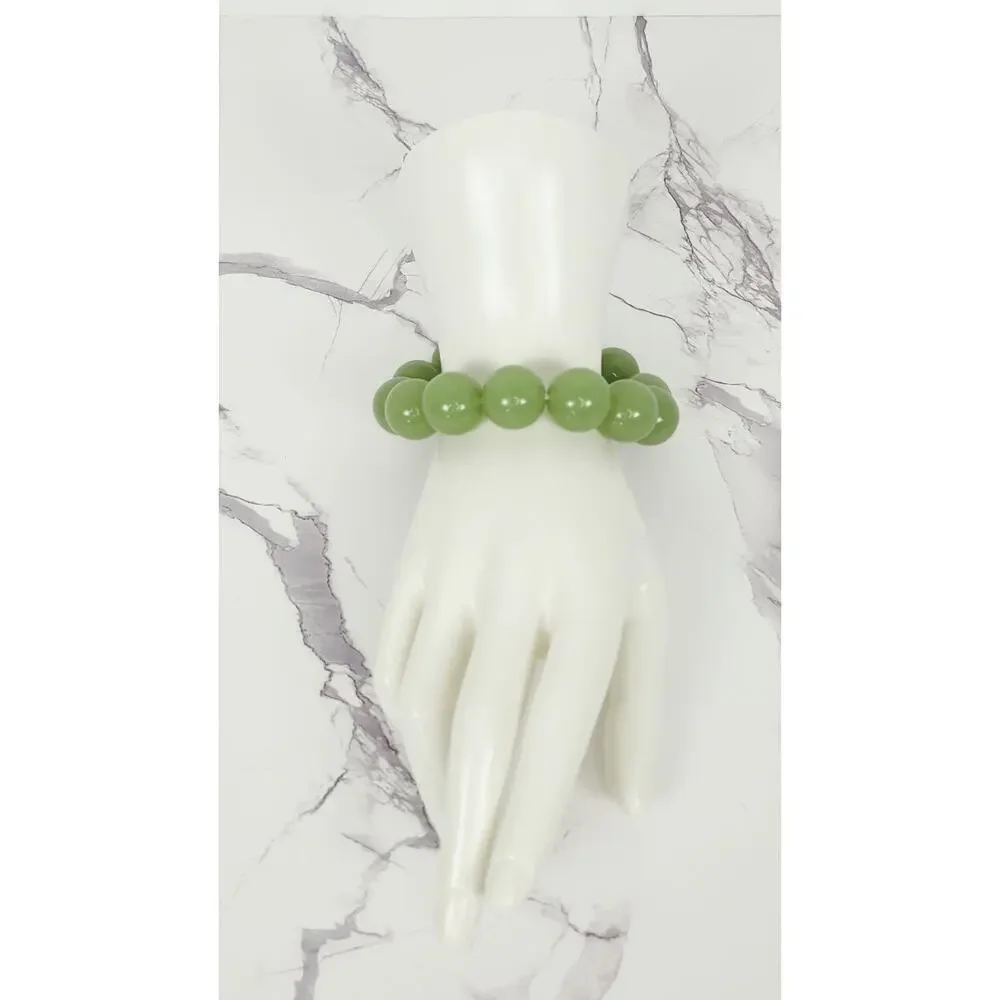 Beautiful 16mm Apple Green Nephrite Jade Polished Bead Stretchy Bracelet 7.5